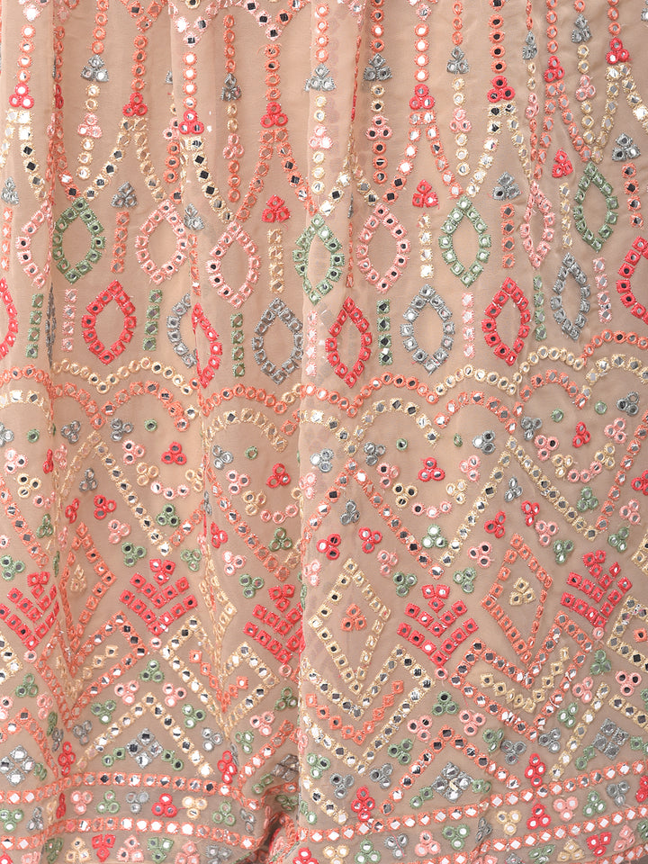 Neerus Orange embellished flared lehenga set - detail view 2
