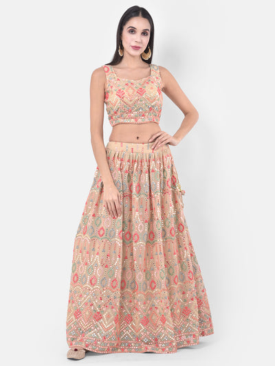 Neeru'S Peach Embellished Lehenga Set