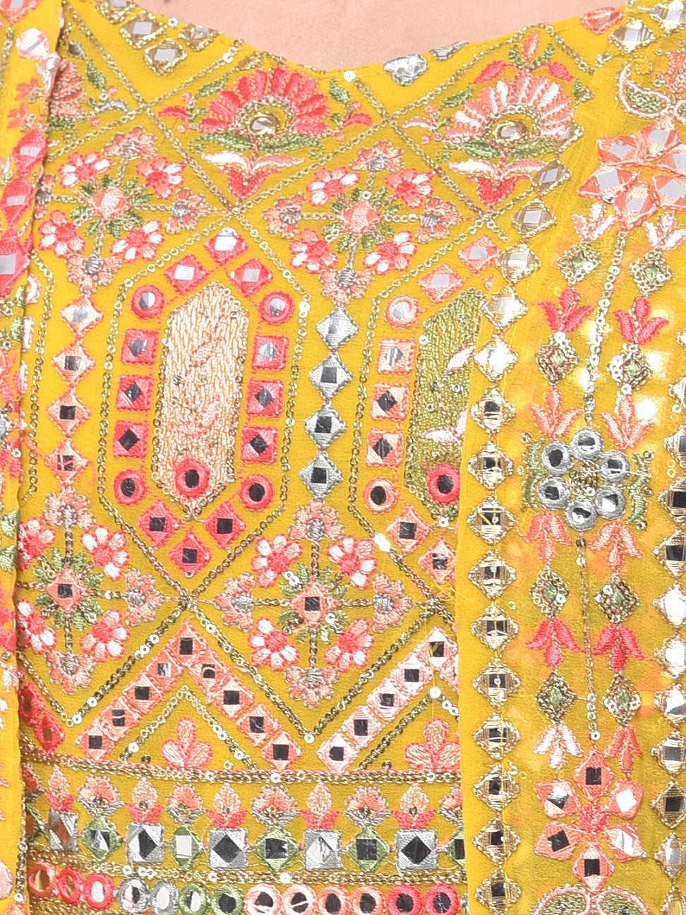 Neerus Yellow Embellished Flared Kurta With Shrug