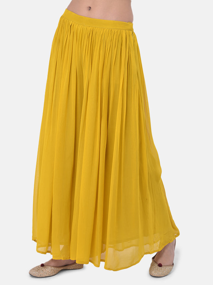 Neerus Yellow Embellished Top & Palazzo Set With Shrug