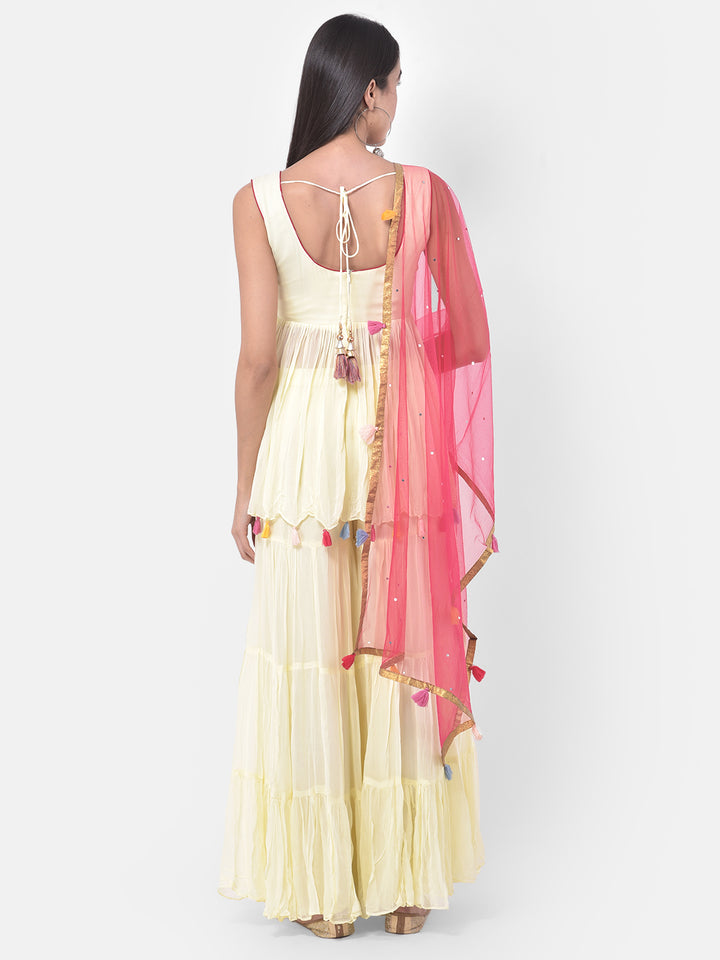 Neerus Yellow Embroidered Kurta With Sharara & Dupatta