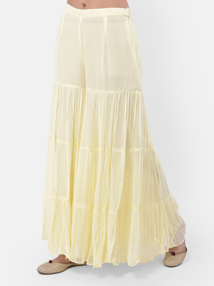 Neerus Yellow Embroidered Kurta With Sharara & Dupatta