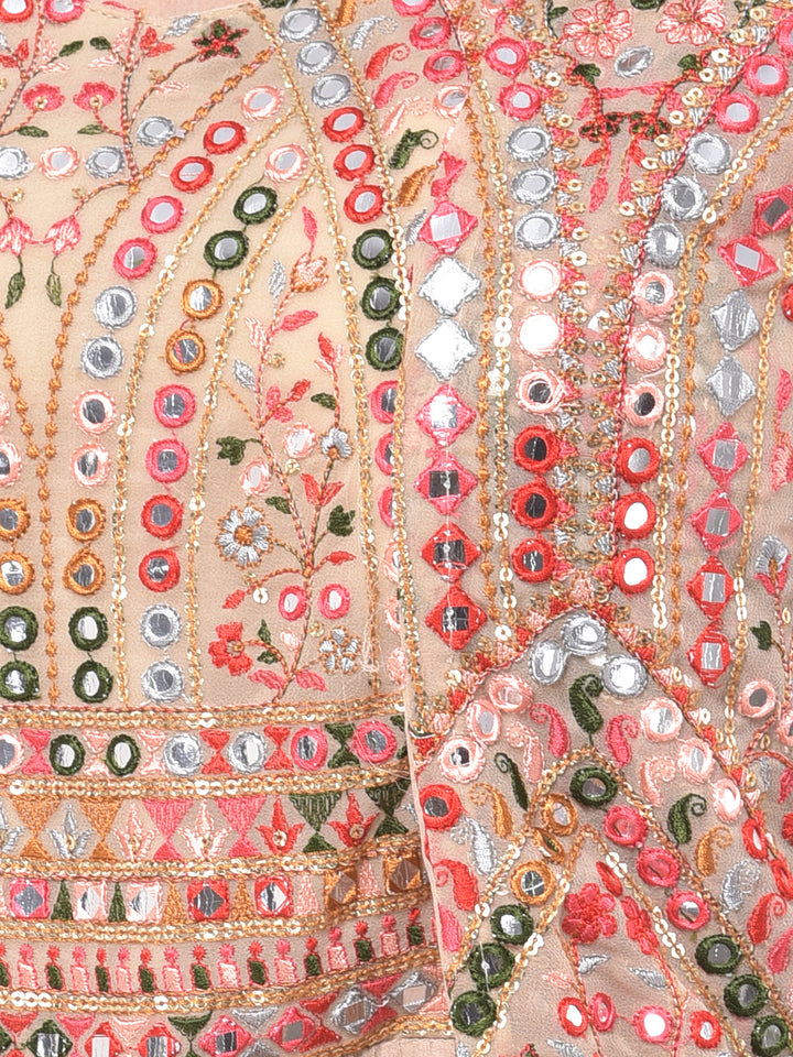 Neerus Bisque Embellished Flared Kurta With Shrug