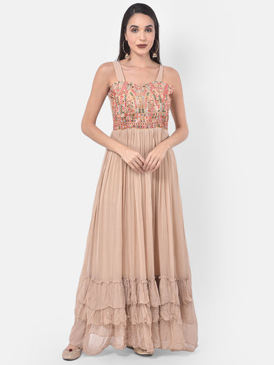 Neeru's Bisque Embellished Flared Kurta With Shrug