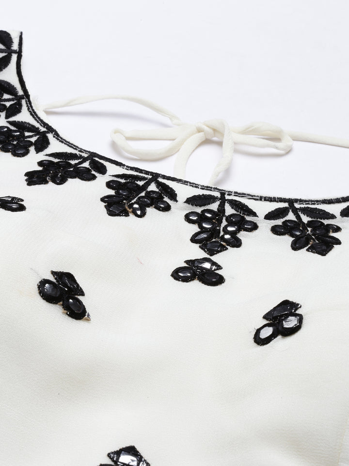 Neerus Cream Color Mercerized Fabric Suit-Short Anarkali