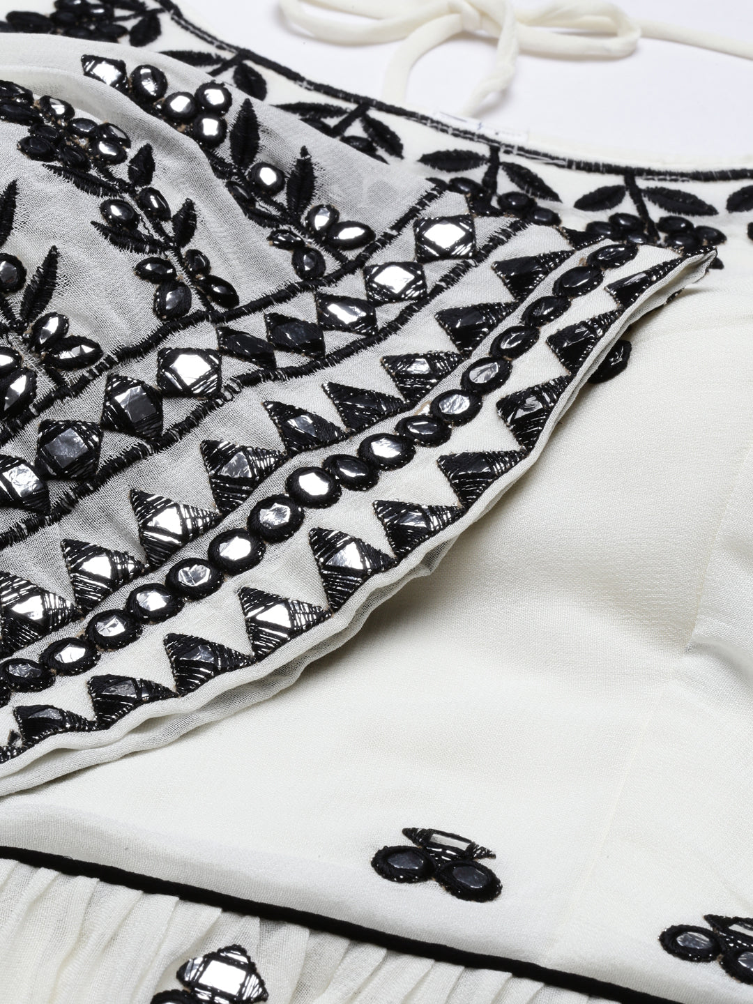 Neerus Cream Color Mercerized Fabric Suit-Short Anarkali