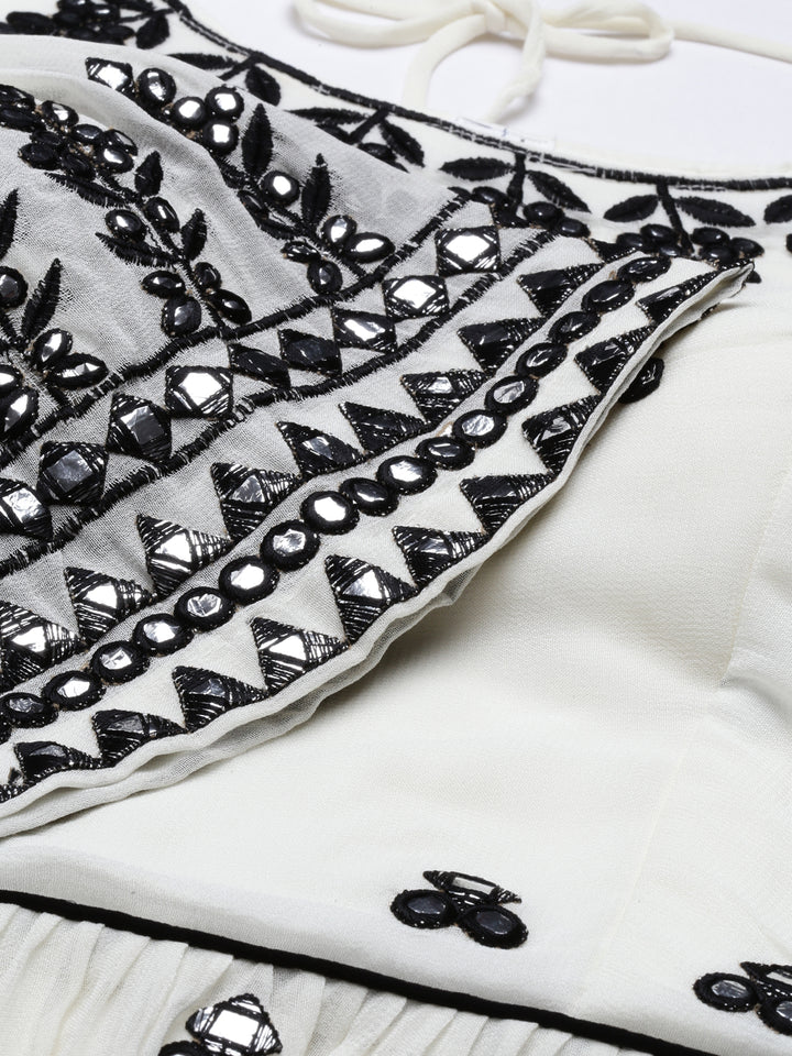 Neerus Cream Color Mercerized Fabric Suit-Short Anarkali