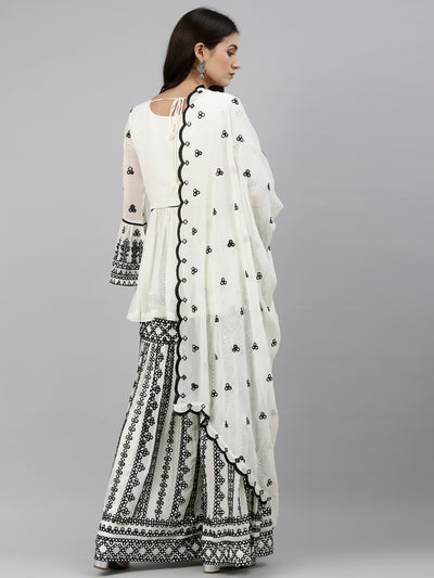 Neeru'S Cream Color, Mercerized Fabric Suit-Short Anarkali