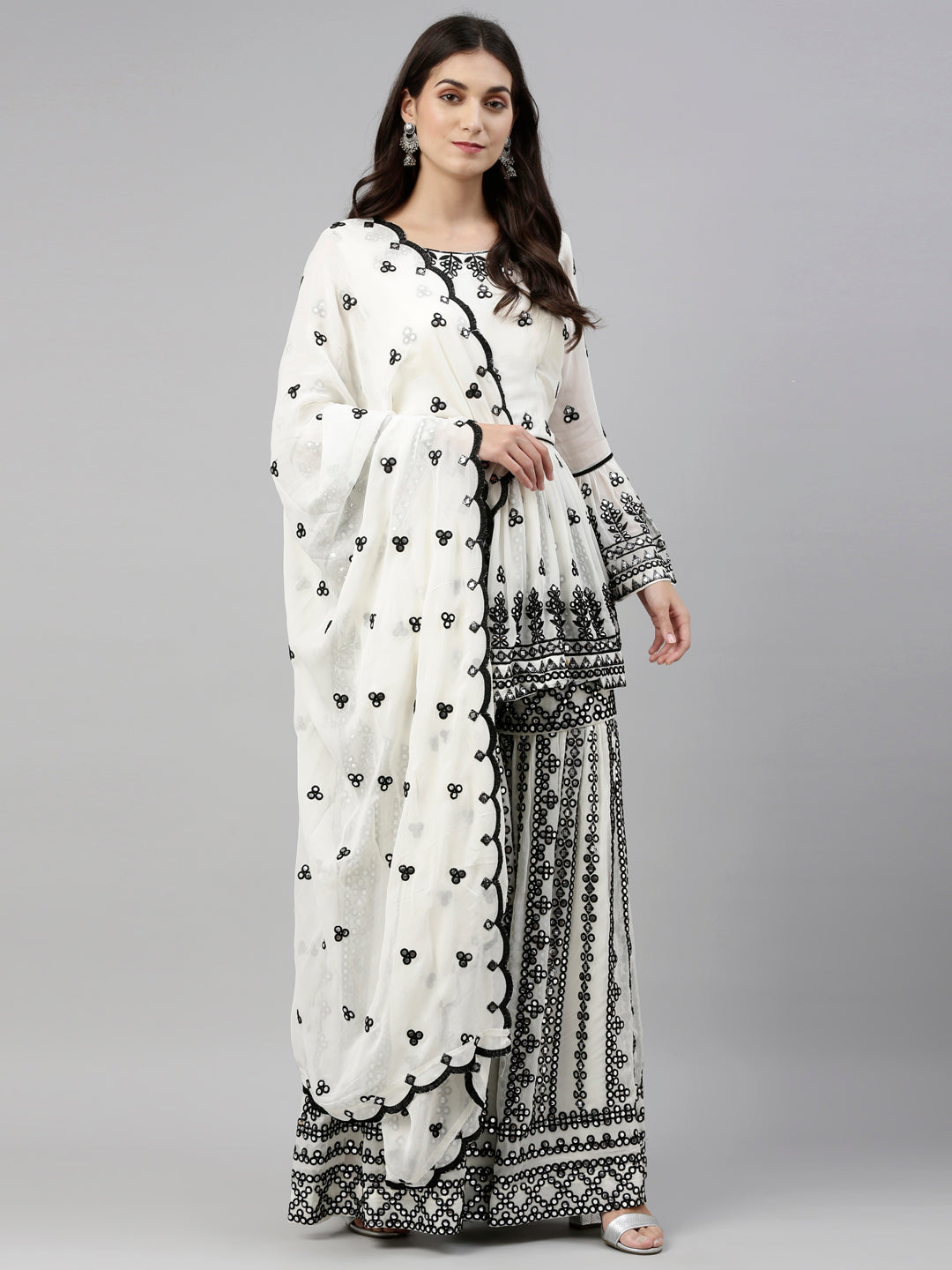 Neeru'S Cream Color, Mercerized Fabric Suit-Short Anarkali