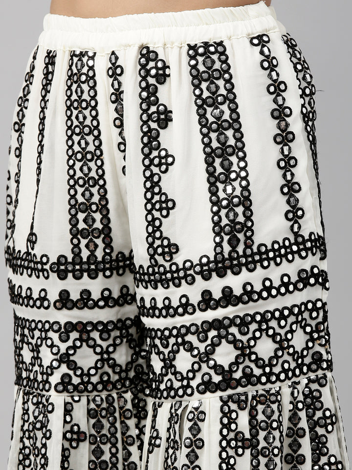 Neerus Cream Color Mercerized Fabric Suit-Short Anarkali