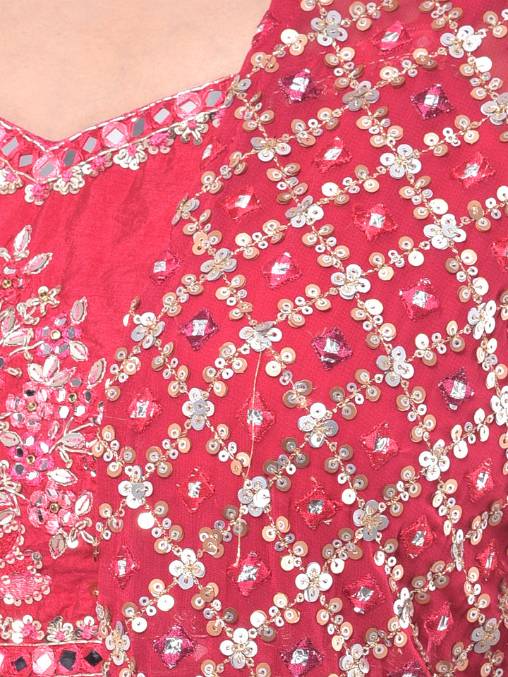 Neerus Pink embellished kurta set with palazzo and shrug - back view