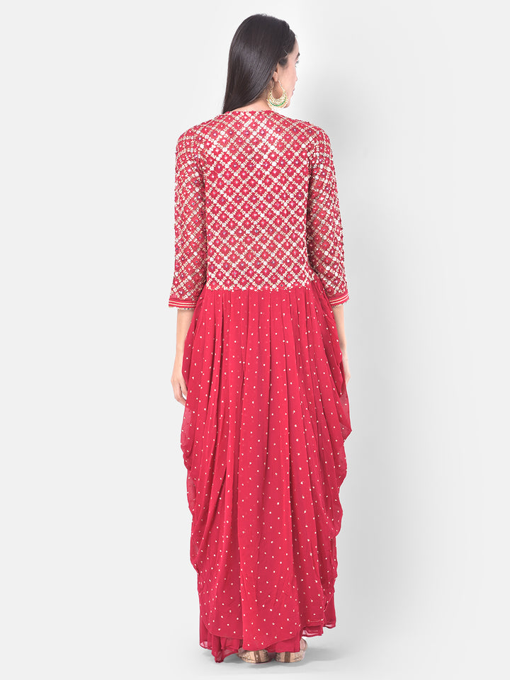 Neerus Pink embellished kurta set with palazzo and shrug - side view