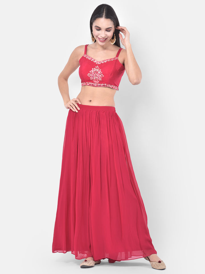 Neerus Pink embellished kurta set with palazzo and shrug - detail view 1