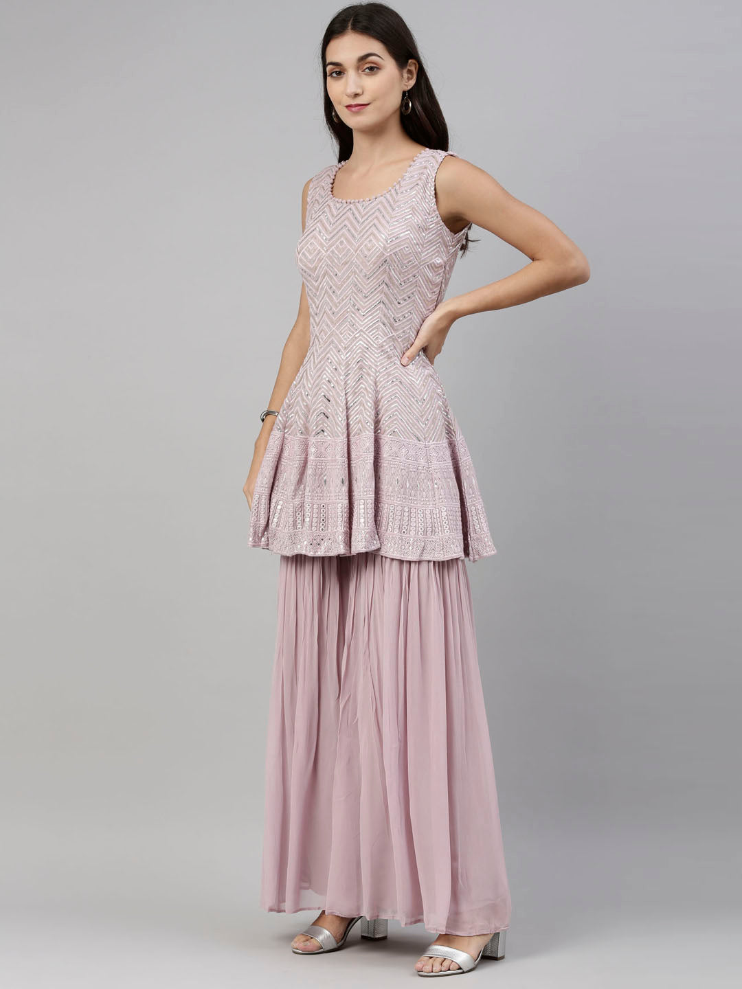 Neeru'S Onion Color, Georgette Fabric Suit-Short Anarkali