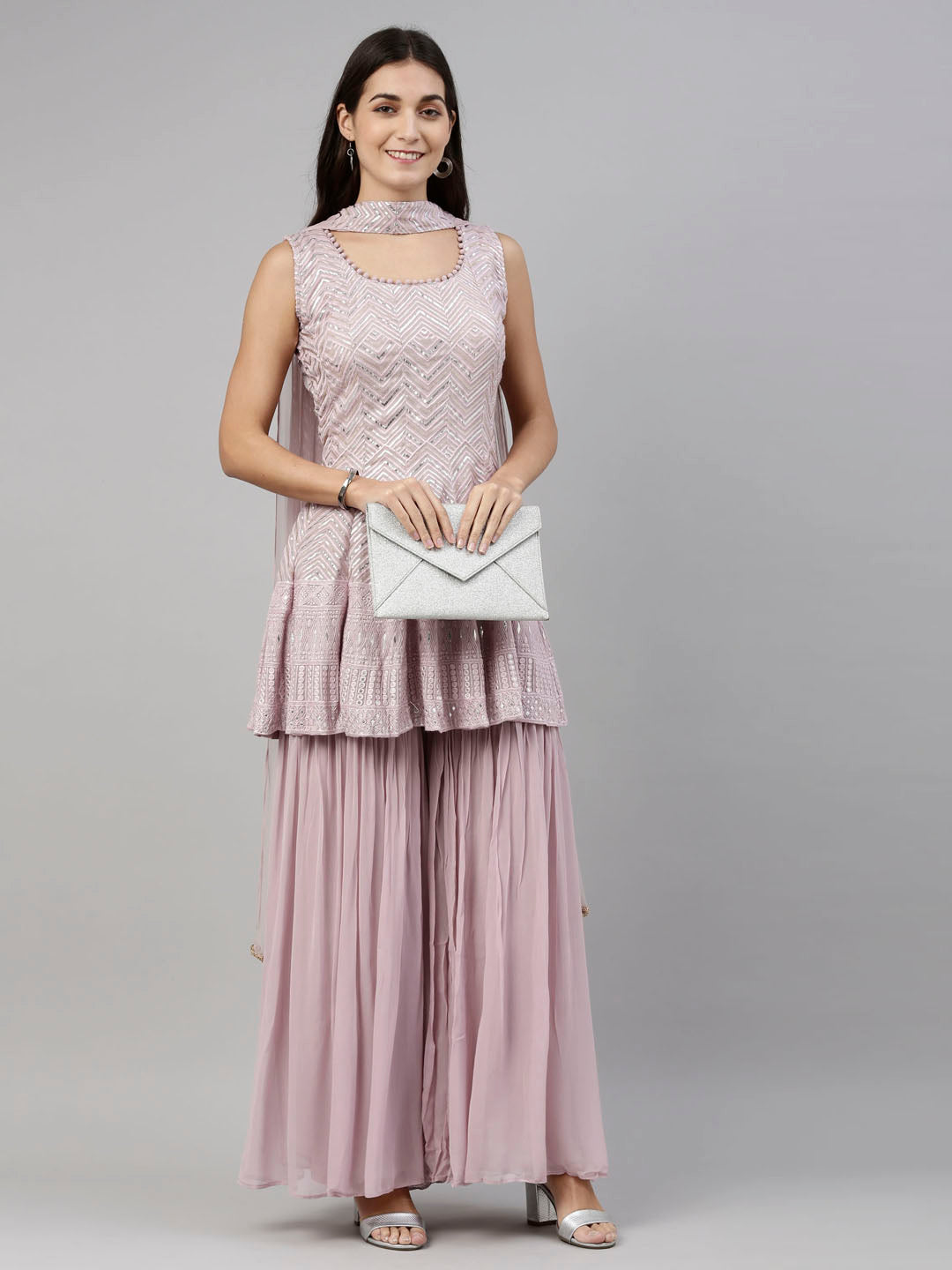 Neeru'S Onion Color, Georgette Fabric Suit-Short Anarkali