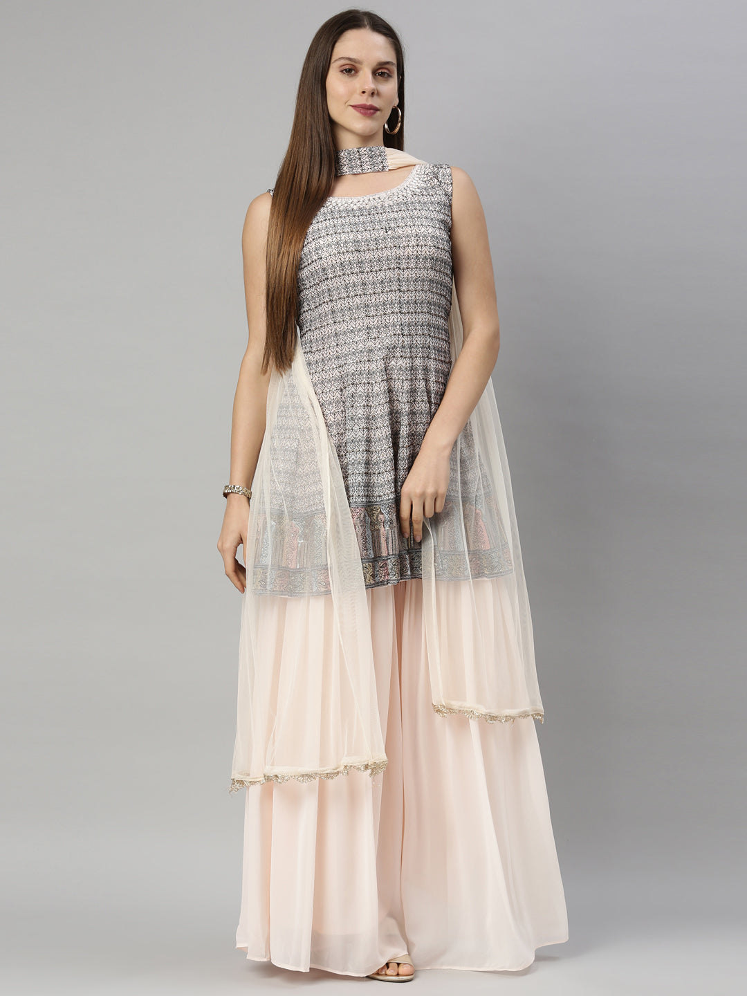 Neerus Peach Color Georgette Fabric Suit-Anarkali