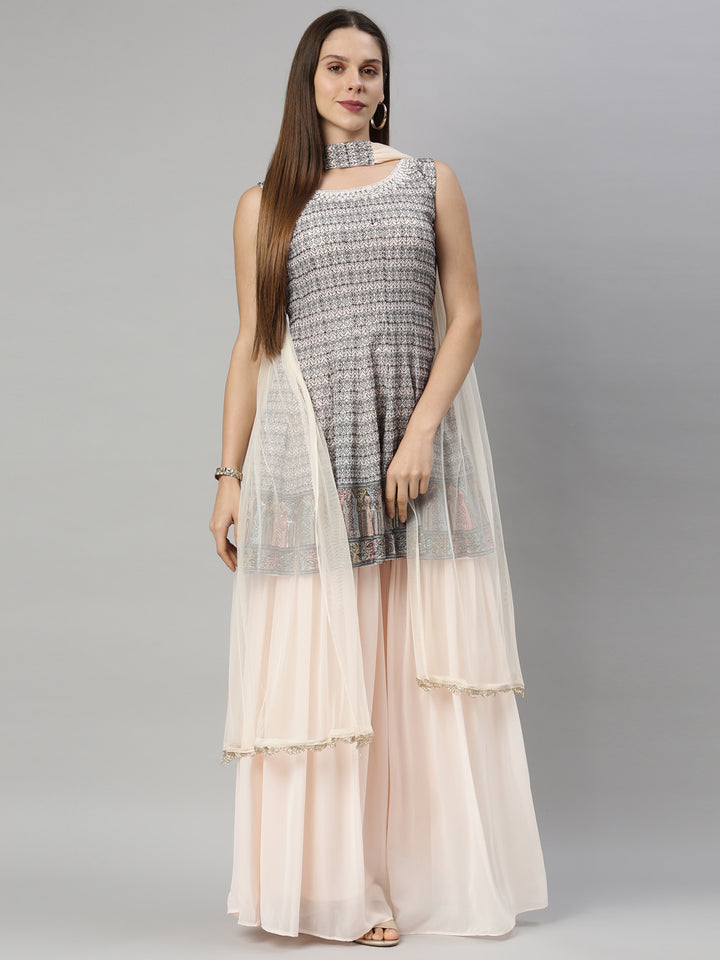 Neerus Peach Color Georgette Fabric Suit-Anarkali