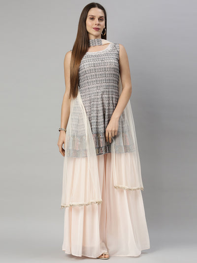 Neeru's Peach Color Georgette Fabric Suit-Anarkali