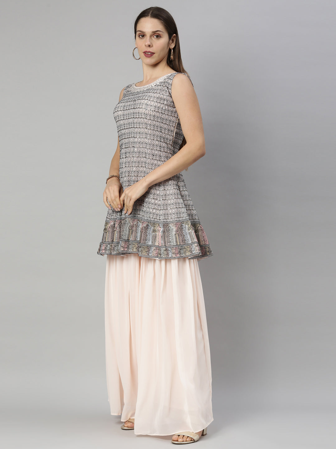 Neerus Peach Color Georgette Fabric Suit-Anarkali