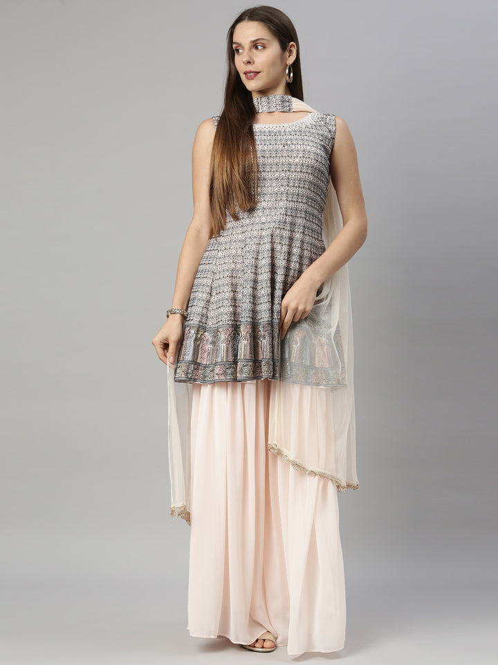 Neerus Peach Color Georgette Fabric Suit-Anarkali