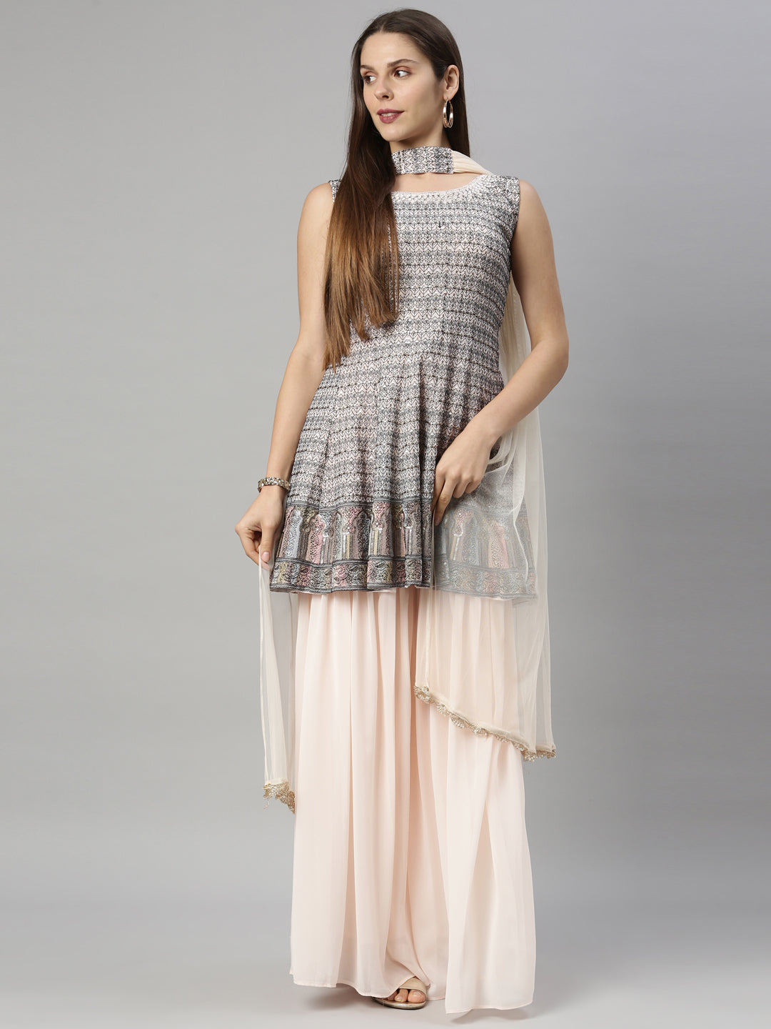 Neeru's Peach Color Georgette Fabric Suit-Anarkali