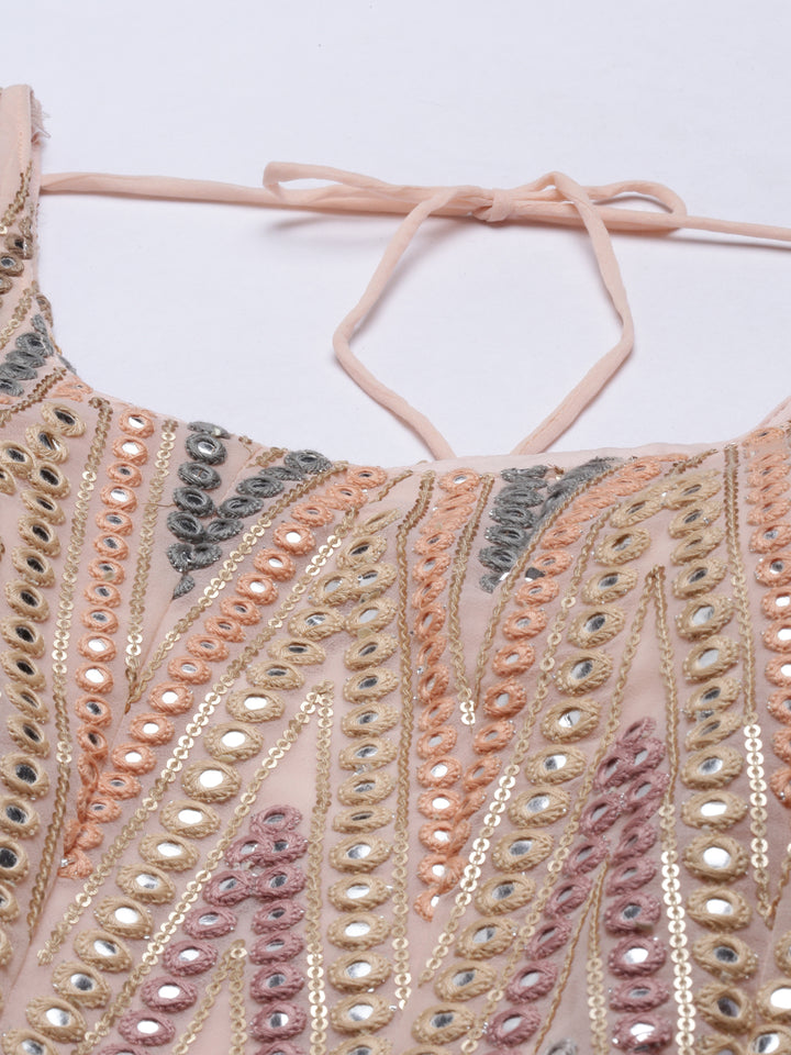 Neerus Peach Color Georgette Fabric Suit-Short Anarkali