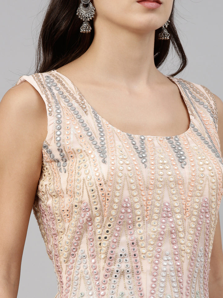 Neerus Peach Color Georgette Fabric Suit-Short Anarkali