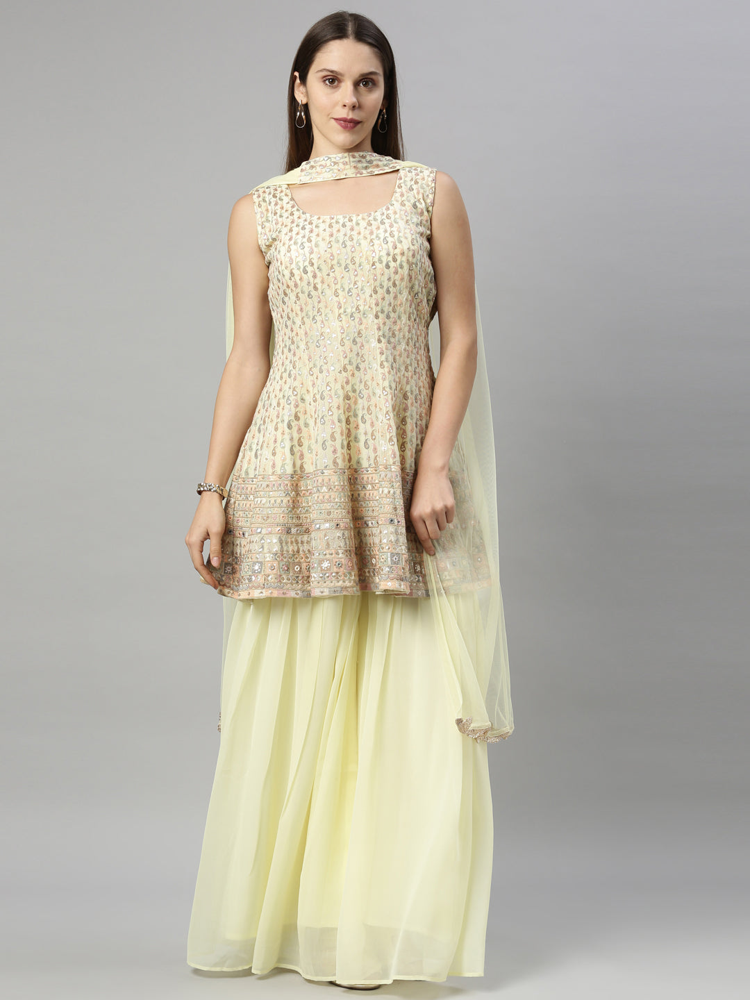 Neeru's Yellow Color Georgette Fabric Suit-Short Anarkali