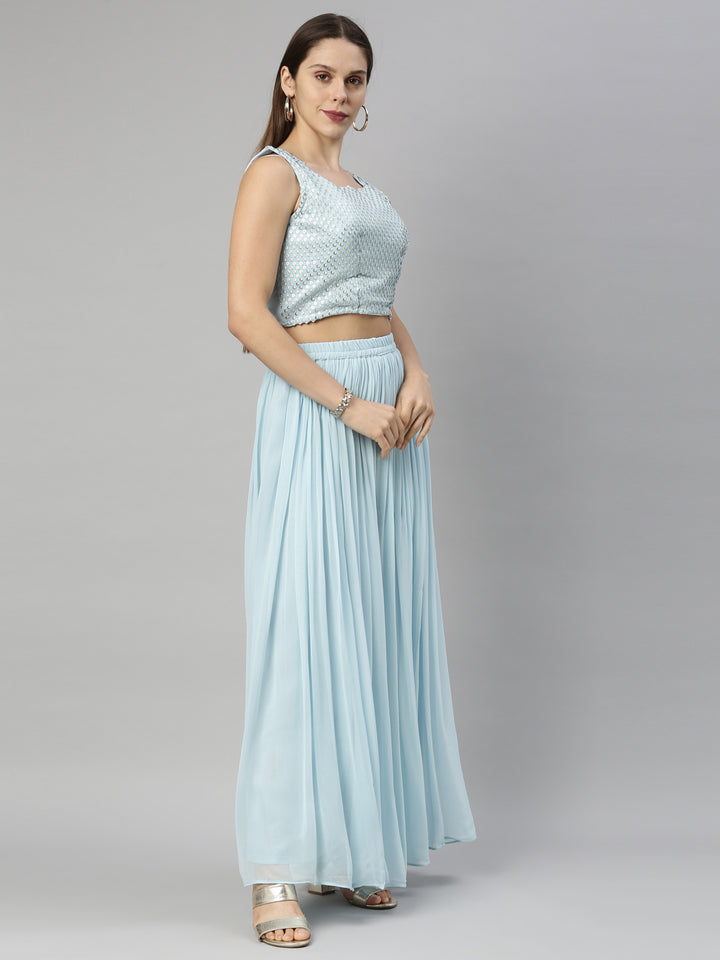 Neerus Blue Georgette Suit Set - side view