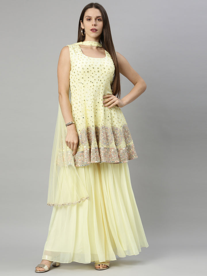 Neerus Yellow Color Georgette Fabric Suit-Short Anarkali