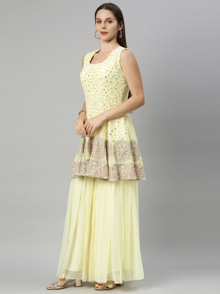 Neerus Yellow Color Georgette Fabric Suit-Short Anarkali
