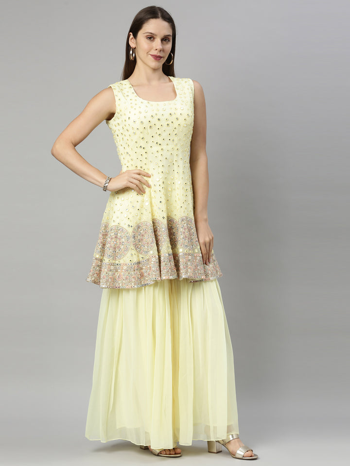 Neerus Yellow Color Georgette Fabric Suit-Short Anarkali