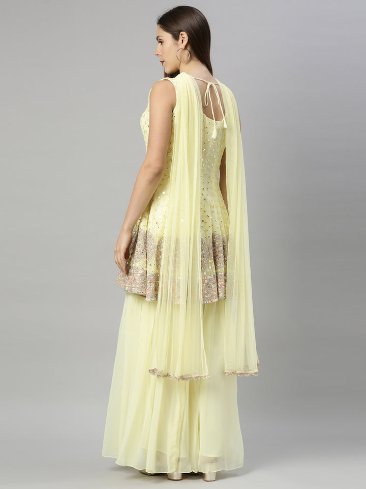 Neerus Yellow Color Georgette Fabric Suit-Short Anarkali