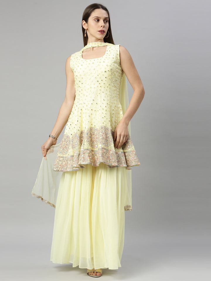 Neerus Yellow Color Georgette Fabric Suit-Short Anarkali