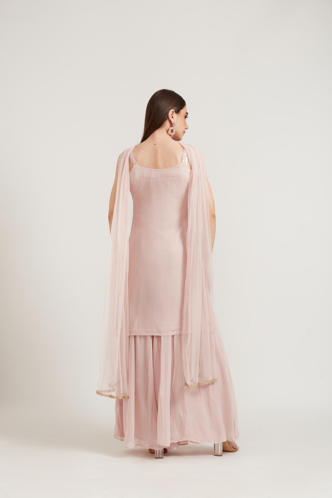 Neerus Pink Georgette Embroidered Anarkali Suit Set - side view