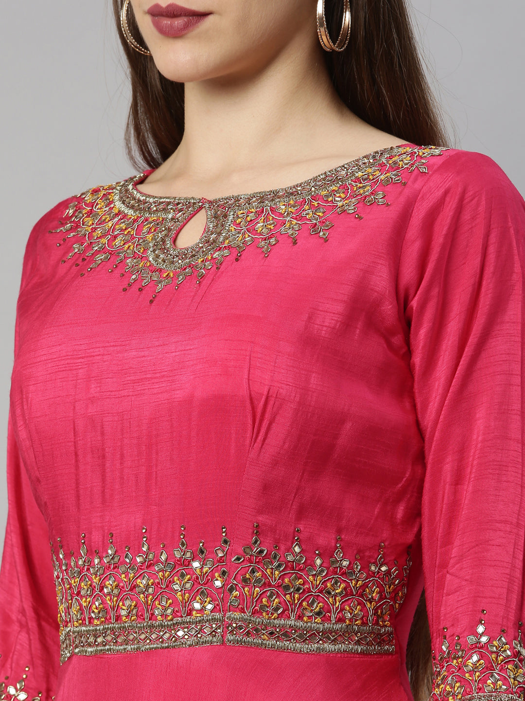 Neerus Pink silk embroidered anarkali suit set - back view