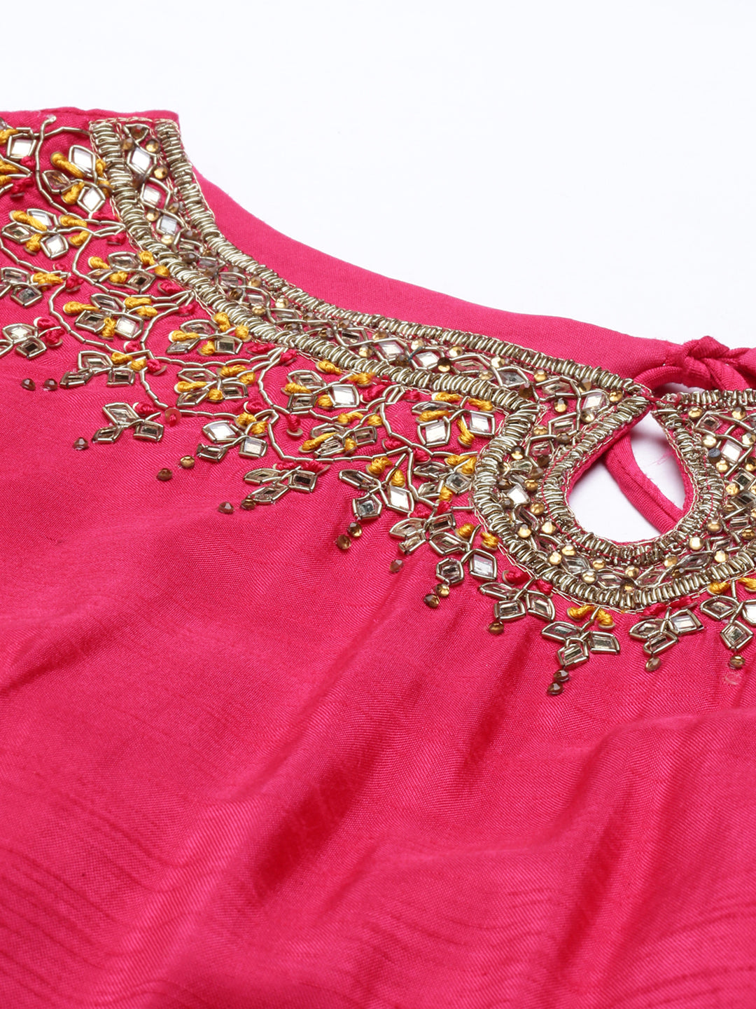 Neerus Pink silk embroidered anarkali suit set - side view