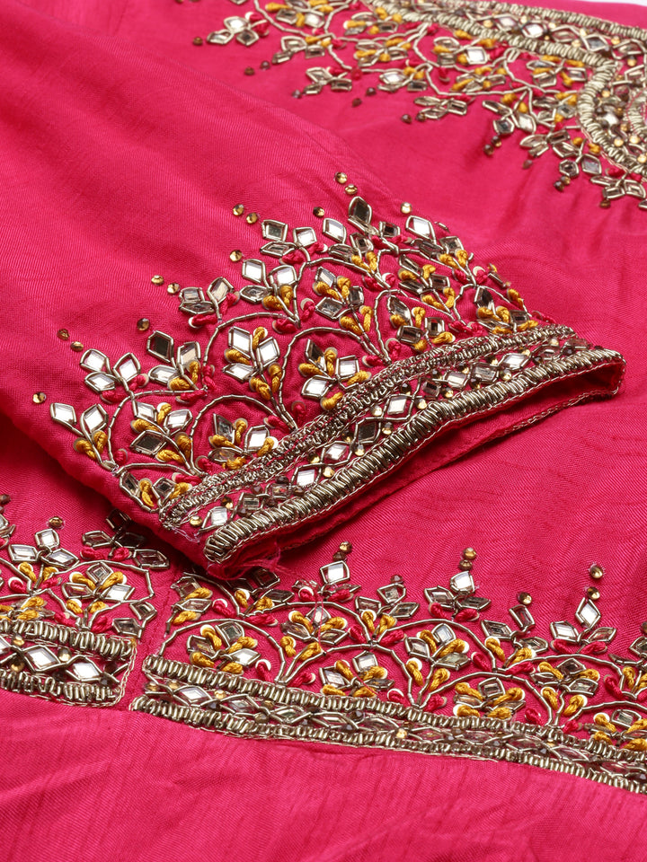 Neerus Pink silk embroidered anarkali suit set - detail view 1