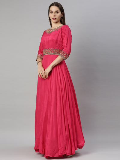 Neeru's Rani Pink Color Silk Fabric Suit-Anarkali