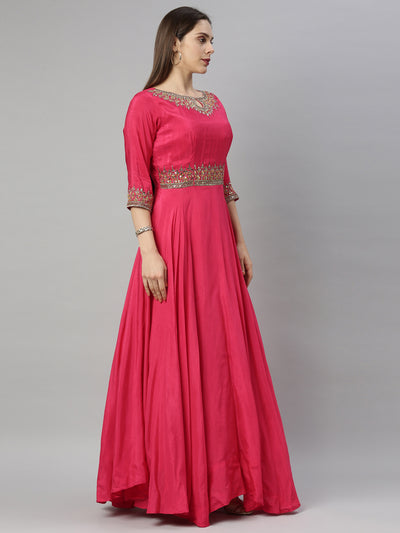 Neeru's Rani Pink Color Silk Fabric Suit-Anarkali