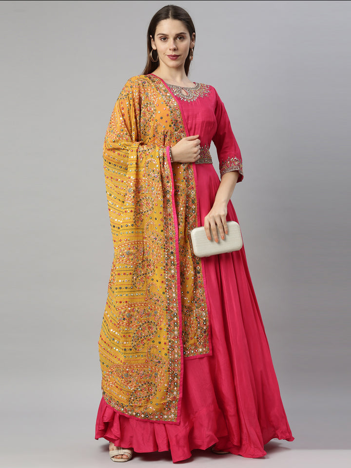 Neerus Pink silk embroidered anarkali suit set - detail view 5