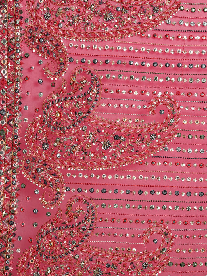 Neerus Yellow silk embroidered Anarkali suit set - detail view 8