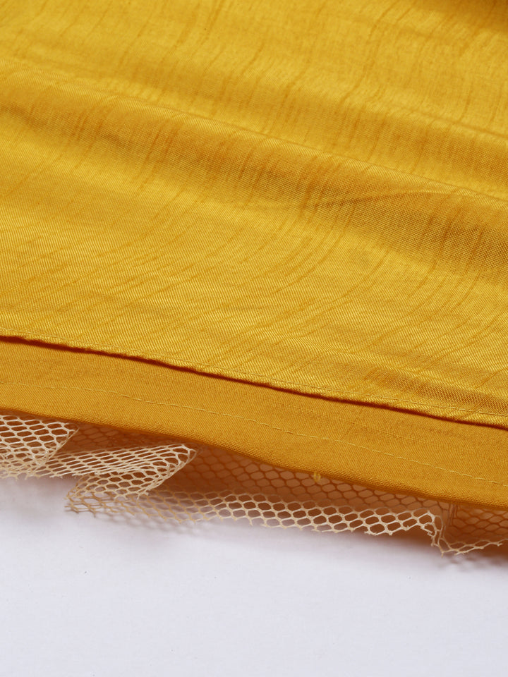 Neerus Yellow silk embroidered Anarkali suit set - detail view 6