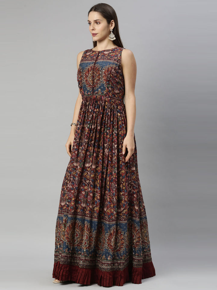 Neerus Maroon silk gown - side view