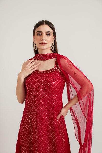 Neeru'S Rani Color Georgette Fabric Suit Set