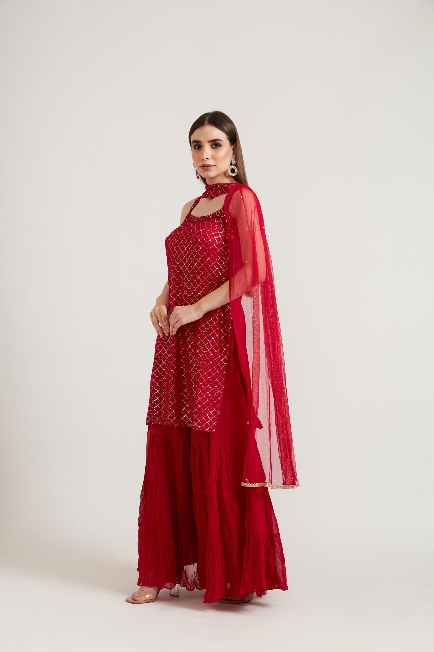 Neeru'S Rani Color Georgette Fabric Suit Set