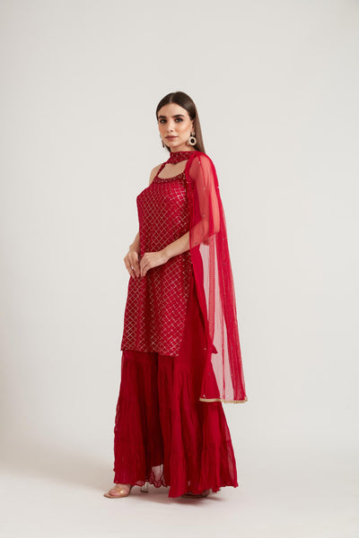 Neeru'S Rani Color Georgette Fabric Suit Set