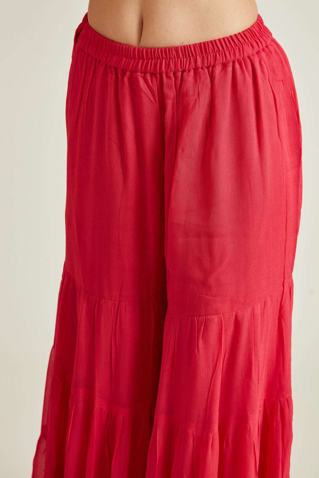 Neerus Pink silk embellished kurta set with sharara and dupatta - detail view 2