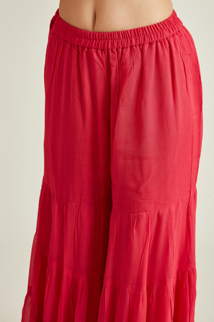 Neerus Pink silk embellished kurta set with sharara and dupatta - detail view 2