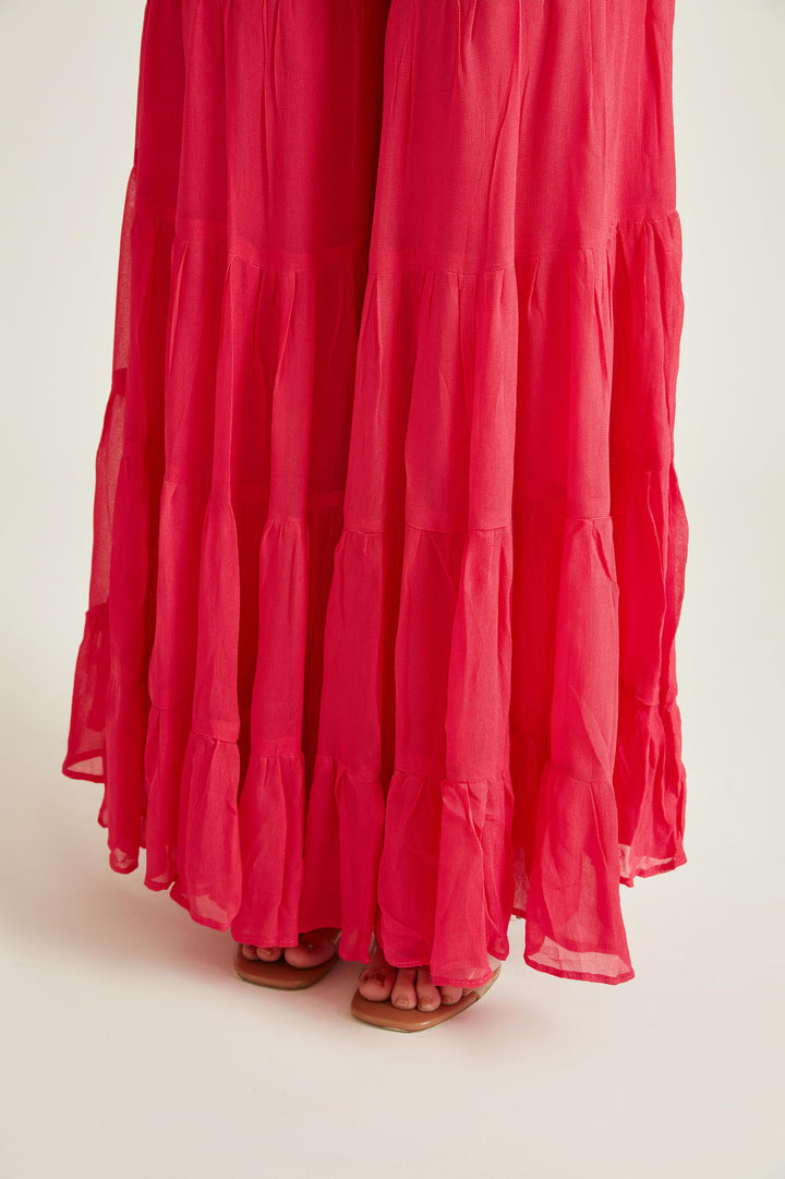 Neerus Pink silk embellished kurta set with sharara and dupatta - detail view 3